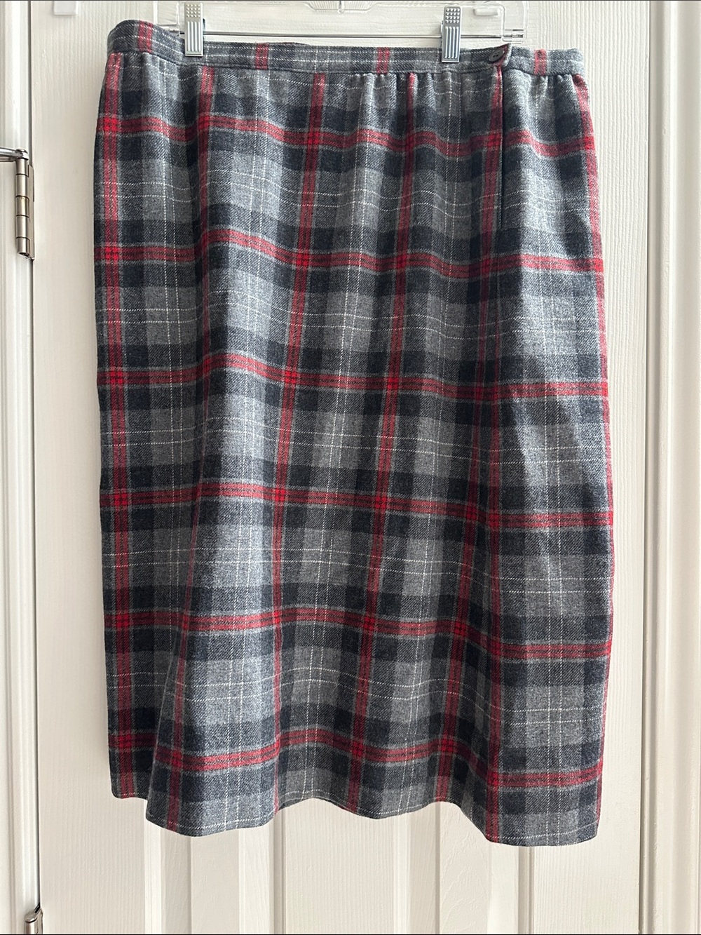 Vintage Pendleton Plaid Midi Skirt Gray Red Sz 34 Wool Preppy Classic Academia